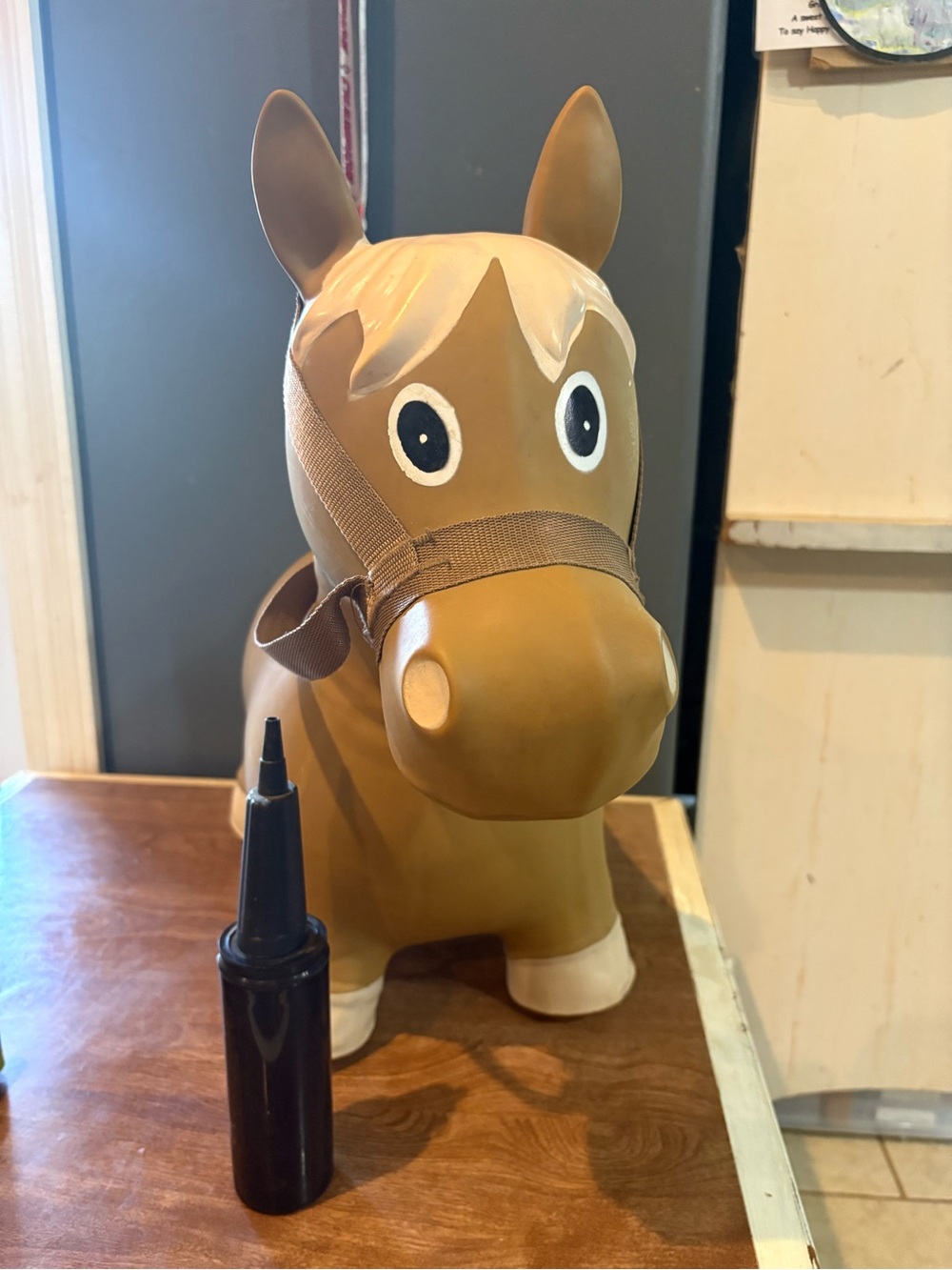 Kids Brown Pony Ride-On Toy with Beige Mane and White Hooves